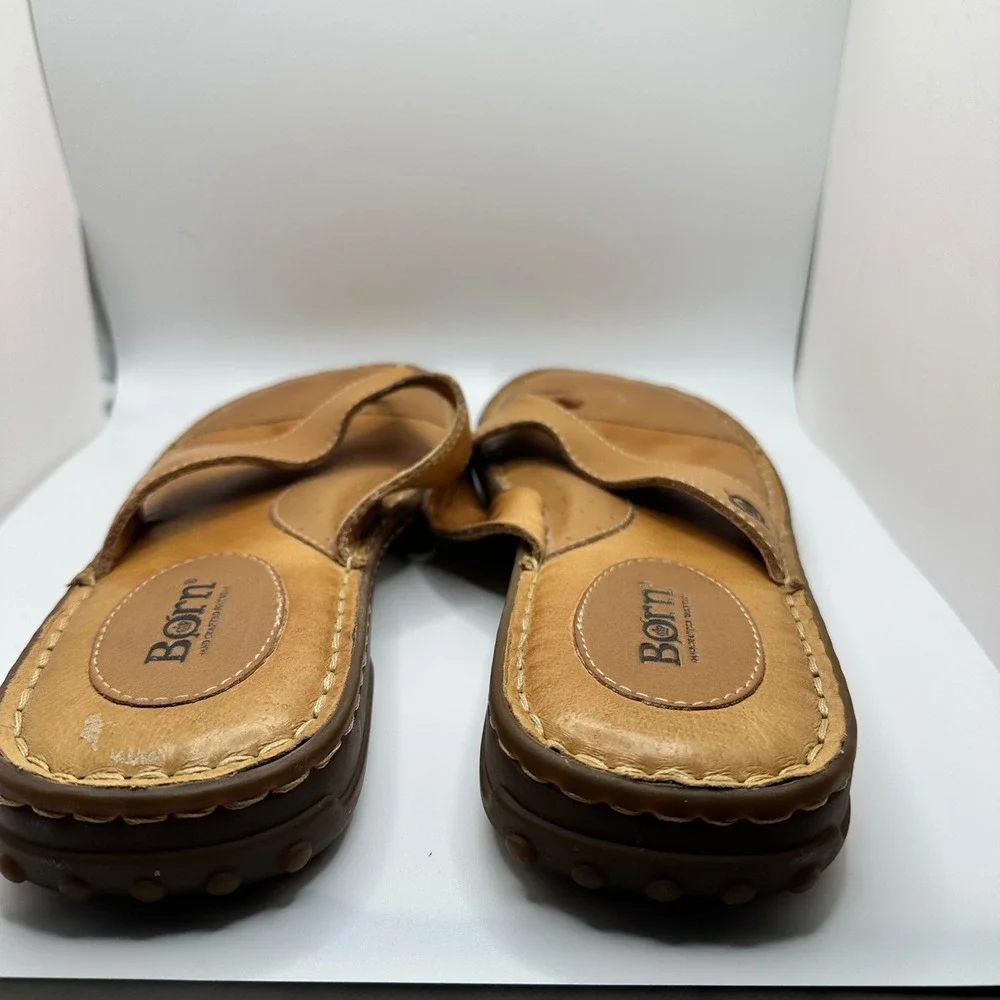 Born Tan Leather Thong Sandals Mens 10 Womens 12 W2116 B6 Hand Crafted Brown